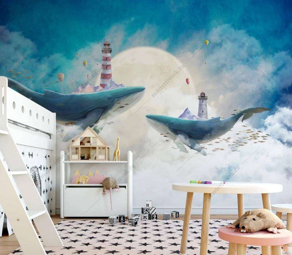 Фотообои в интерьере маяк и кит  16-022 фото