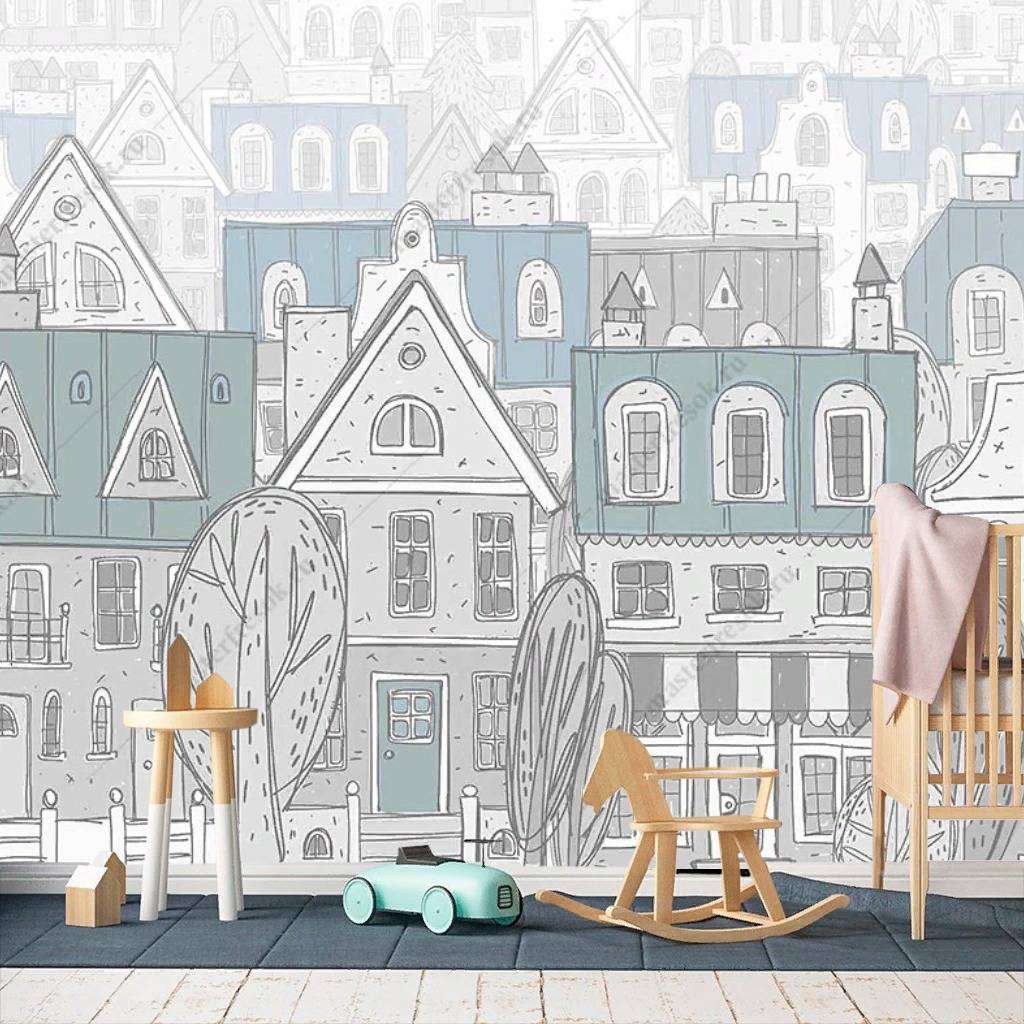 Фотообои в интерьере город в детскую  14-084 фото