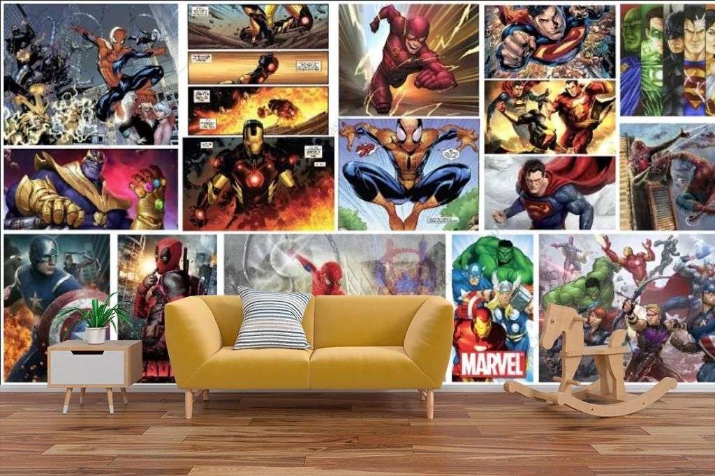 Фотообои в интерьере комиксы коллаж супергерои  12-1581 фото