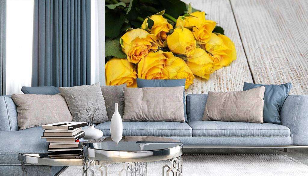 Фотообои Букет желтых роз на фоне дерева  10-305