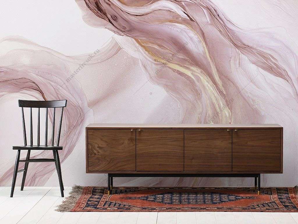 Фотообои в интерьере в спальню акварель и золото  9-1841 фото