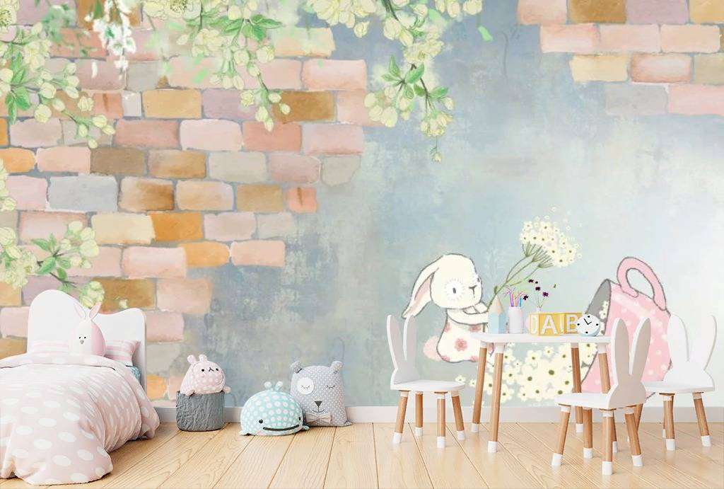 Фотообои в интерьере кролик и чайная чашка  15-305 фото