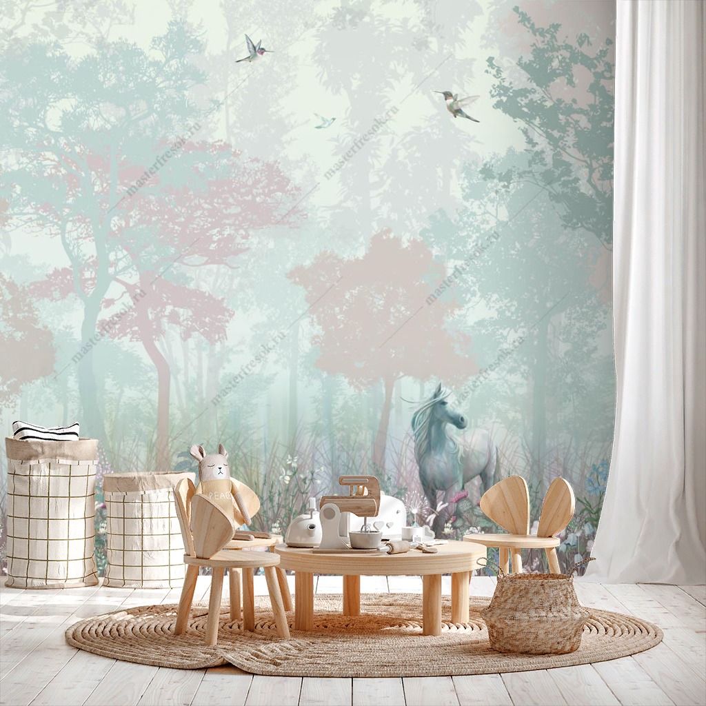 Фотообои Лошадка в туманном лесу  12-1314