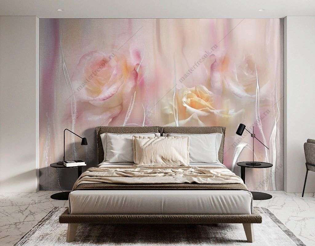 Фотообои в интерьере фоновые розы  13-550 фото