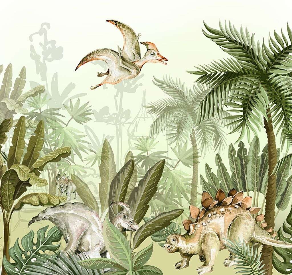 Фотообои в интерьере тропики с динозаврами  14-642 фото