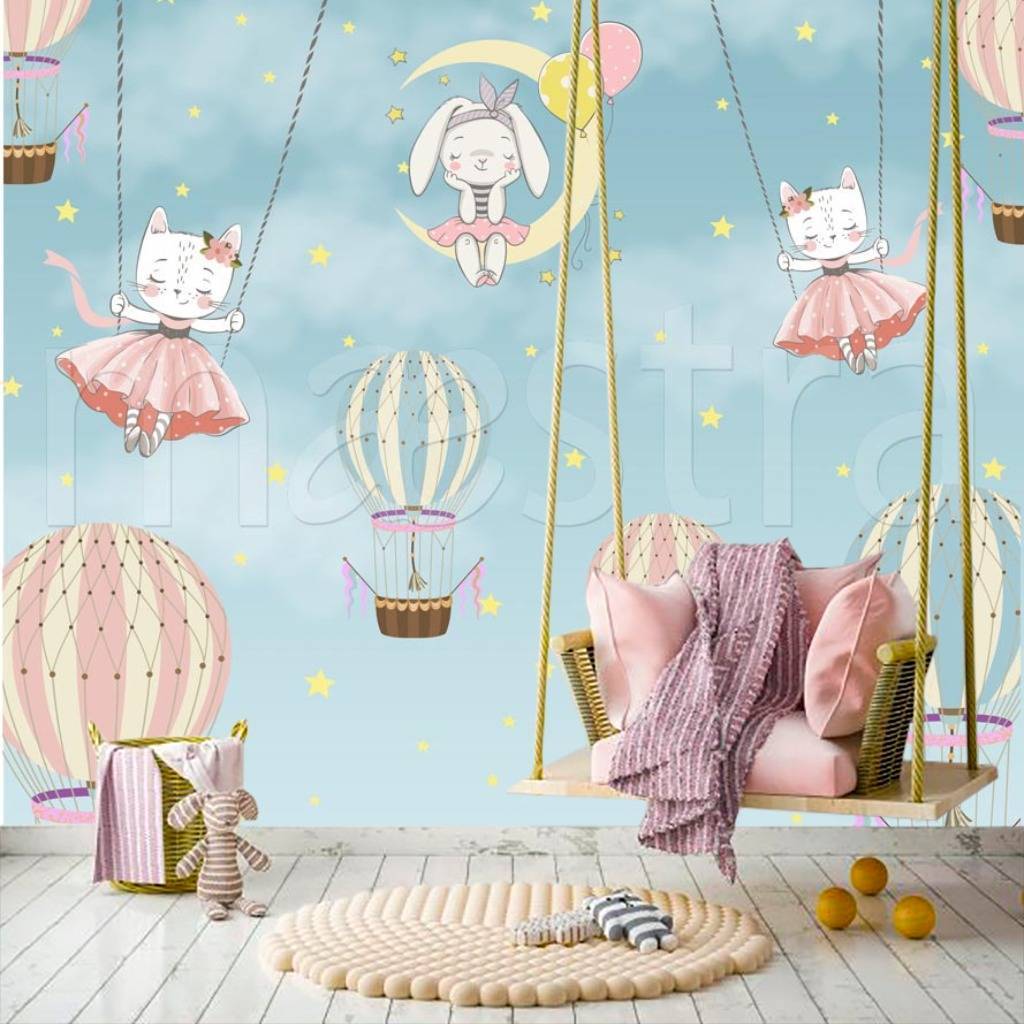 Фотообои Зайцы и кошки парят в облаках  12-406