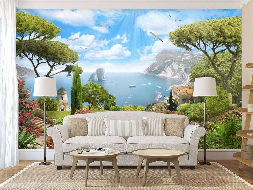 Фотообои в интерьере терраса и морской пейзаж  17-0059 фото