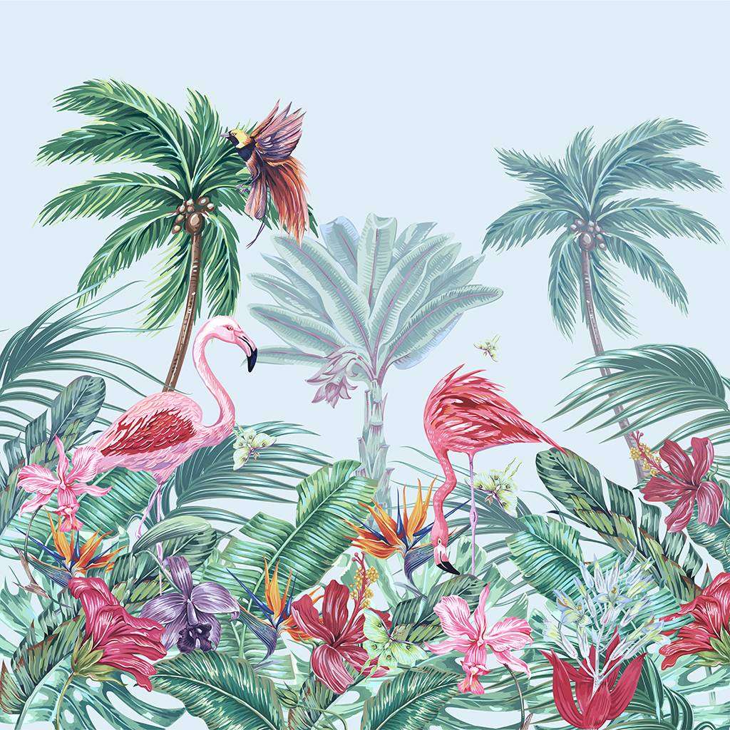 Фотообои в интерьере фламинго в джунглях   12-1589 фото
