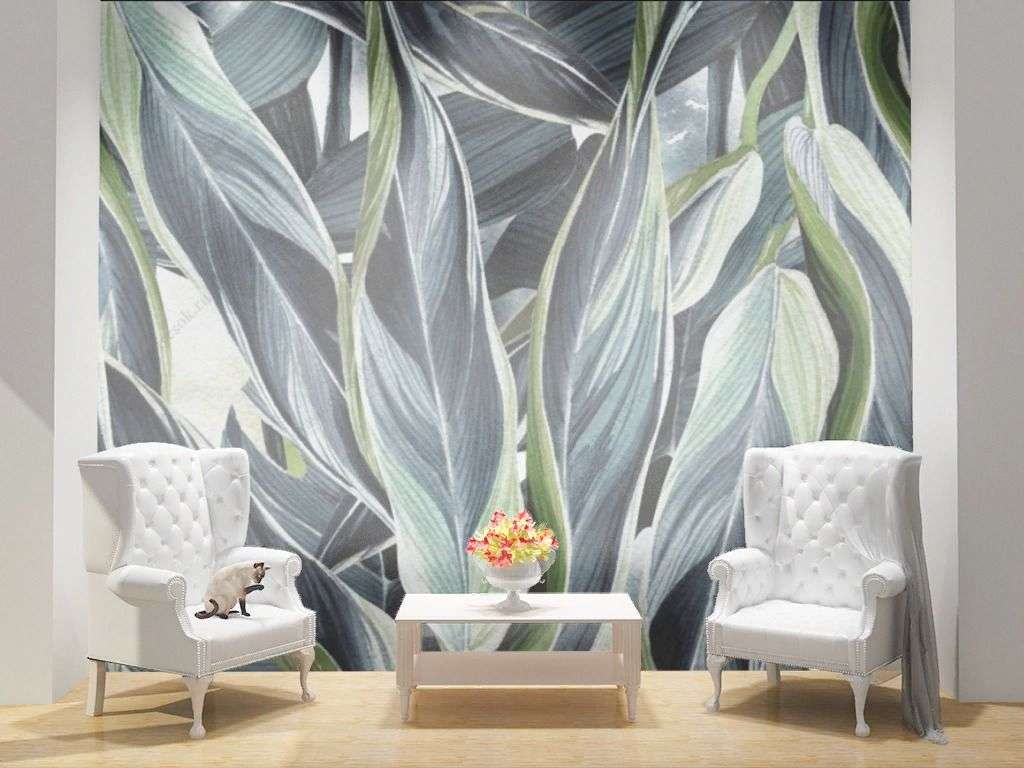 Фотообои в интерьере зелёные листья хосты  9-1664 фото