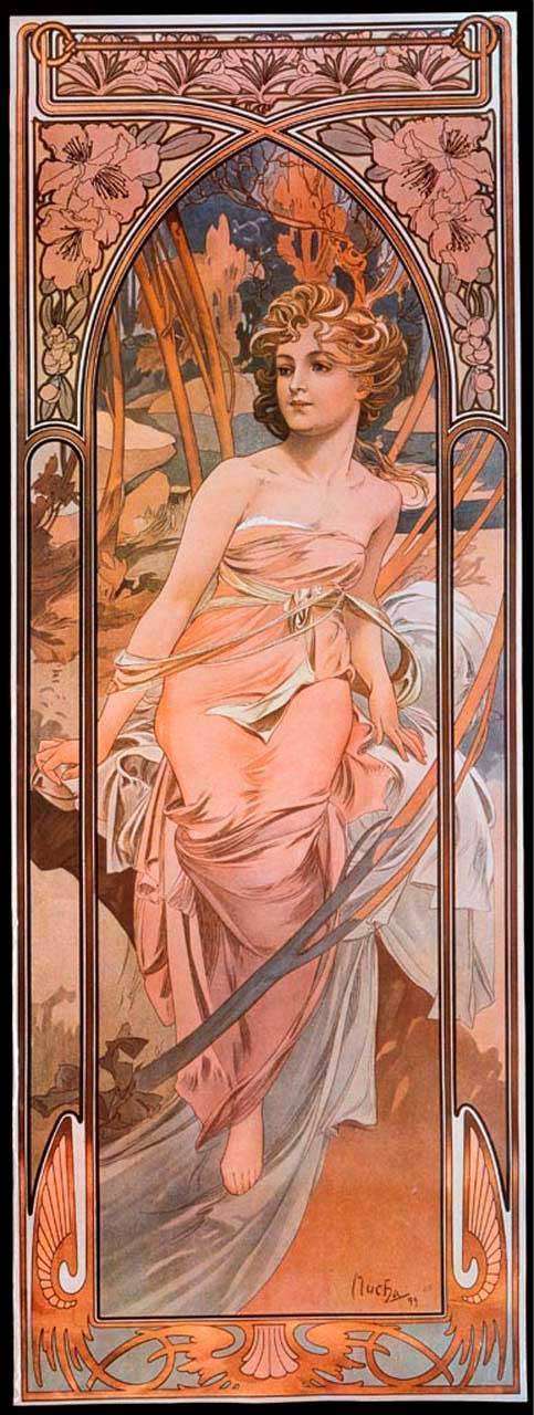 Фотообои в интерьере альфонс мария муха – пробуждение  8-183 фото