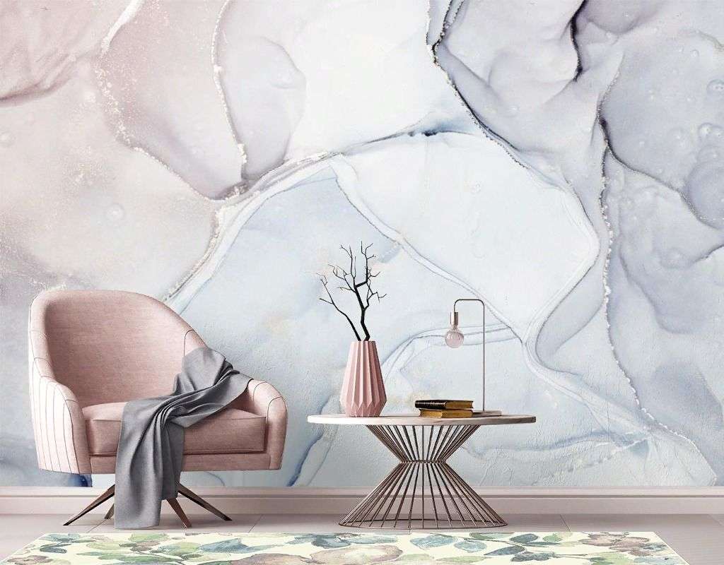 Фотообои в интерьере мрамор светло-голубой  9-2048 фото