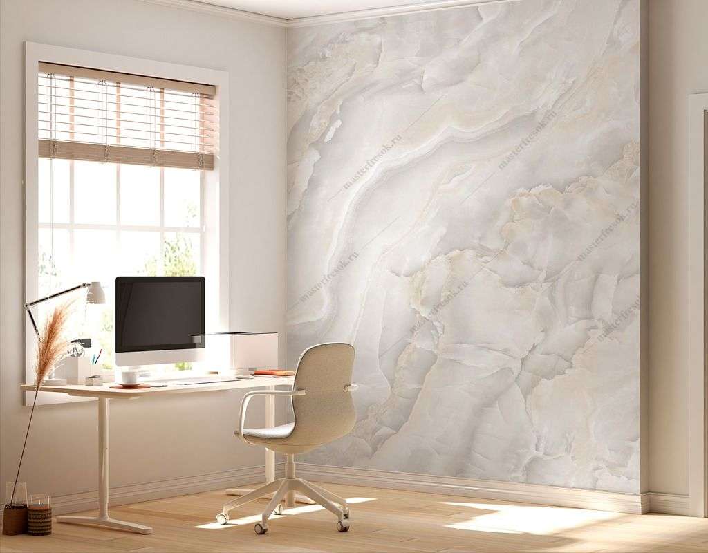 Фотообои в интерьере бежевый мрамор  9-1615 фото