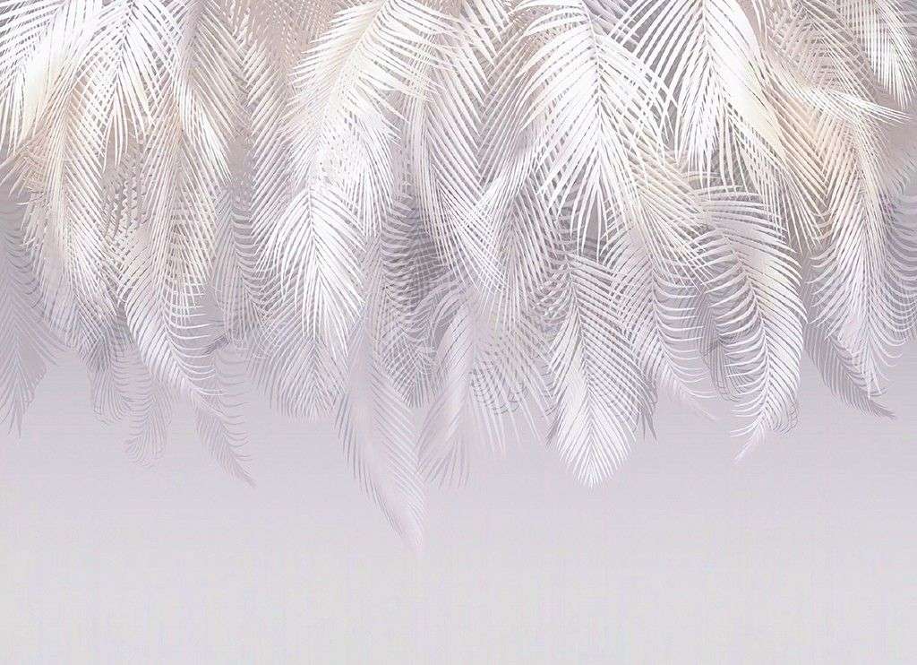 Фотообои в интерьере пальмовые листья в нежных тонах    9-1895 фото