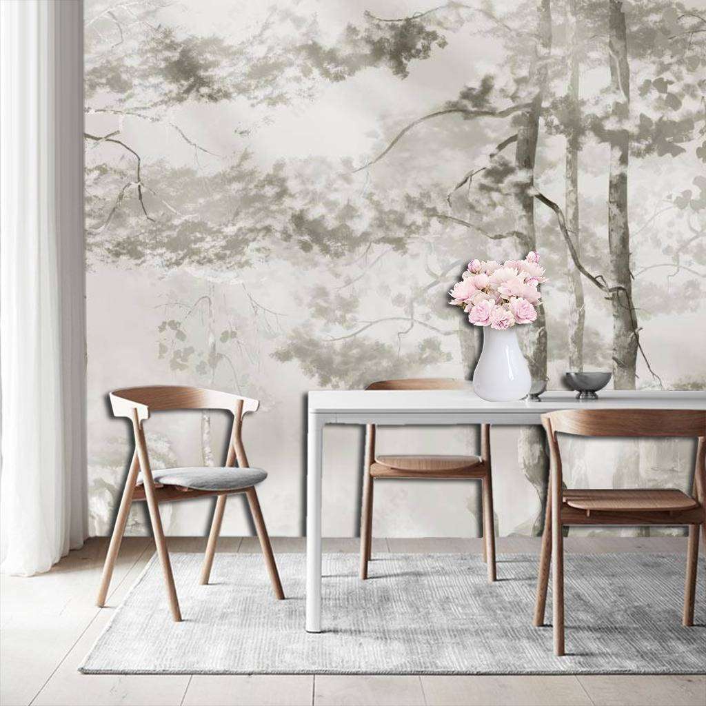 Фотообои в интерьере гризайль акварелью  13-286 фото