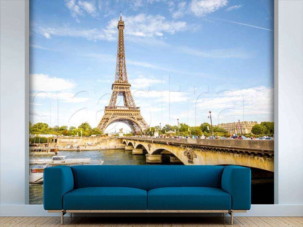 Фотообои Бесшовные обои на стену:  Париж эйфелева башня летом. Артикул: 9-730  