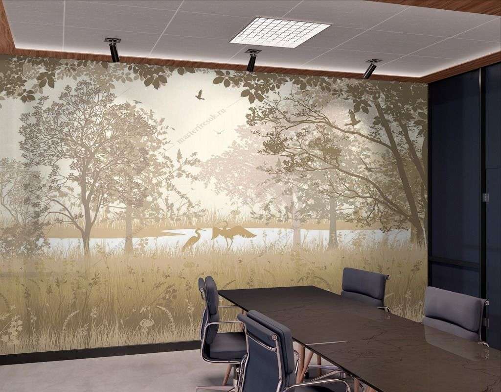 Фотообои в интерьере лес в бежевых оттенках  9-1633 фото