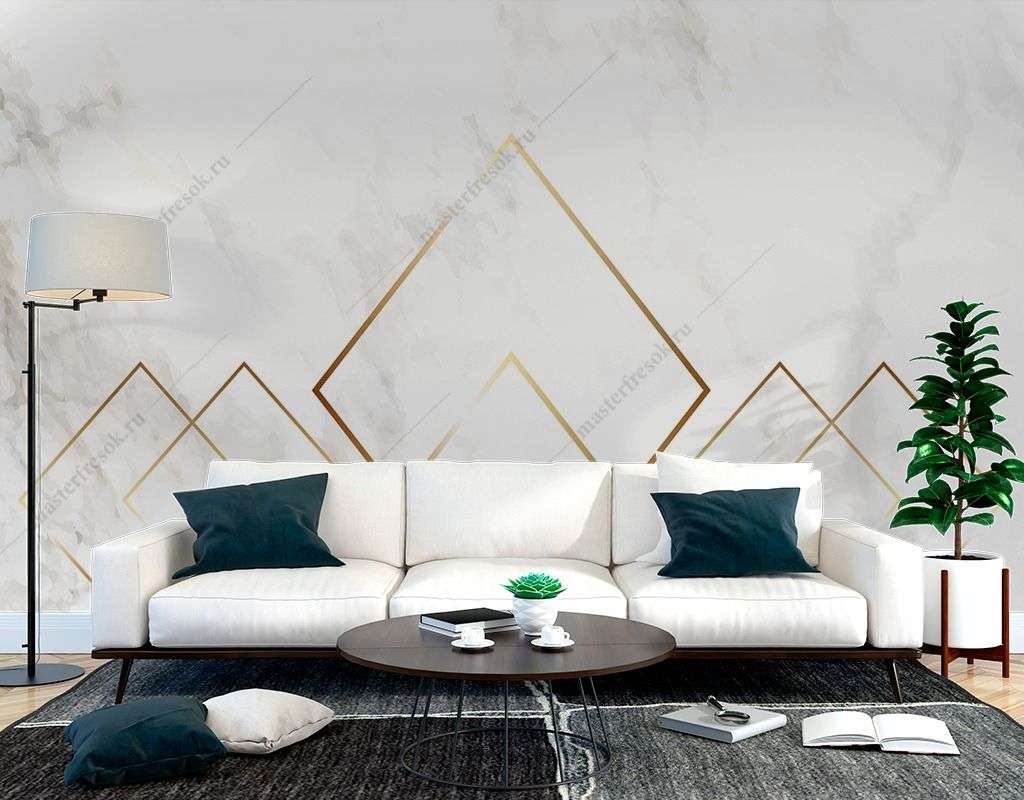 Фотообои в интерьере золотые линии на мраморе  9-1494 фото