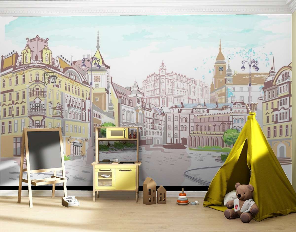 Фотообои Бесшовные обои на стену:  Город рисунок. Артикул: 9-1999  