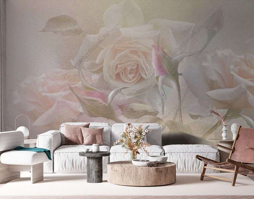 Фотообои в интерьере розы в тумане  13-429 фото