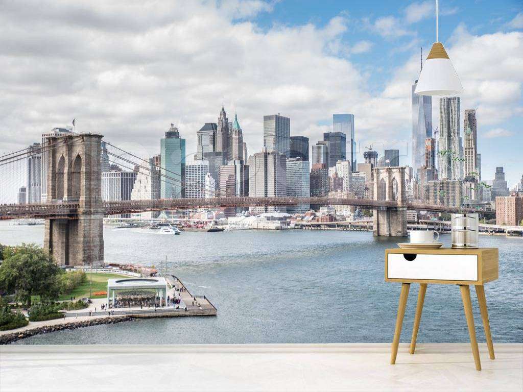 Фотообои в интерьере бруклинский мост солнечным днем в нью йорке  9-824 фото