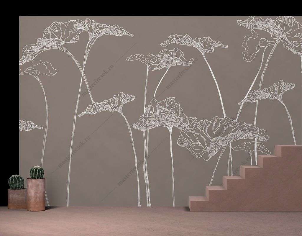 Фотообои в интерьере цветы на тонких стеблях  9-1746 фото