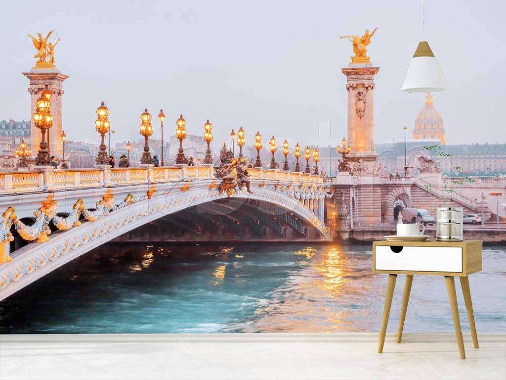 Фотообои в интерьере мост в париже вечером  9-756 фото