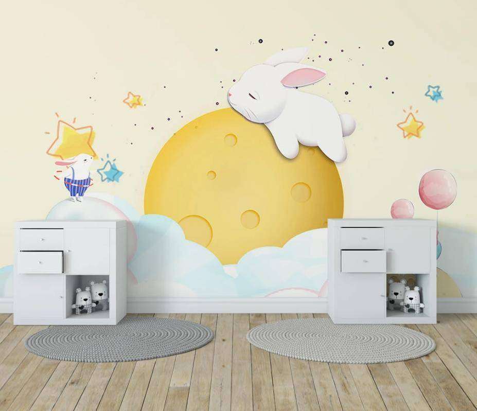 Фотообои в интерьере кролик на луне  15-307 фото