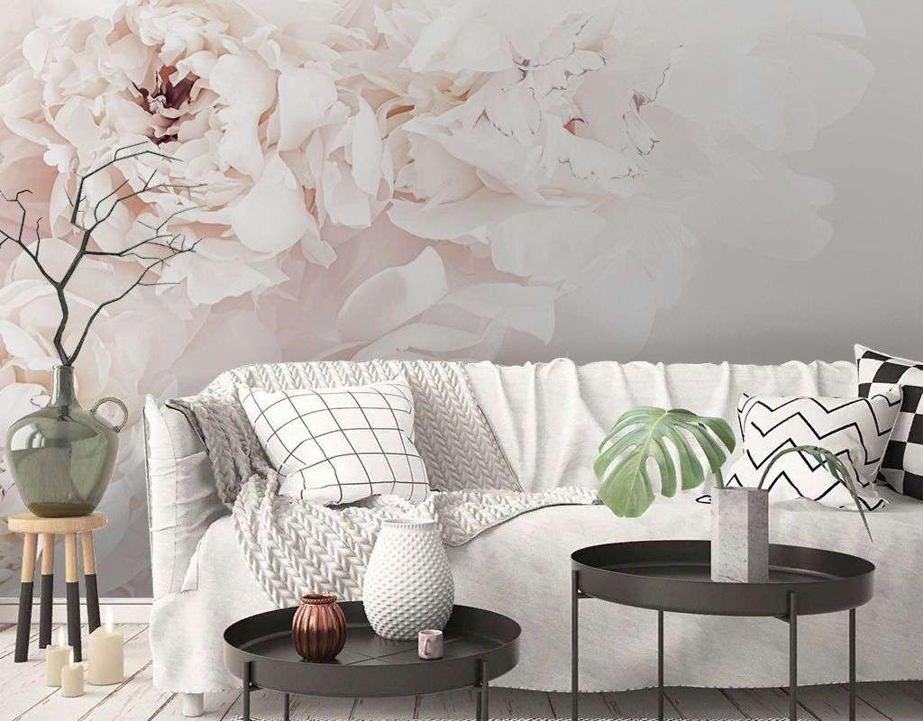 Фотообои в интерьере пионы пудровые 3д  9-2033 фото