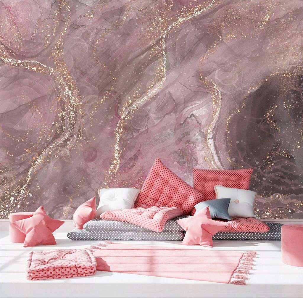 Фотообои в интерьере розовый срез мрамора  9-1422 фото