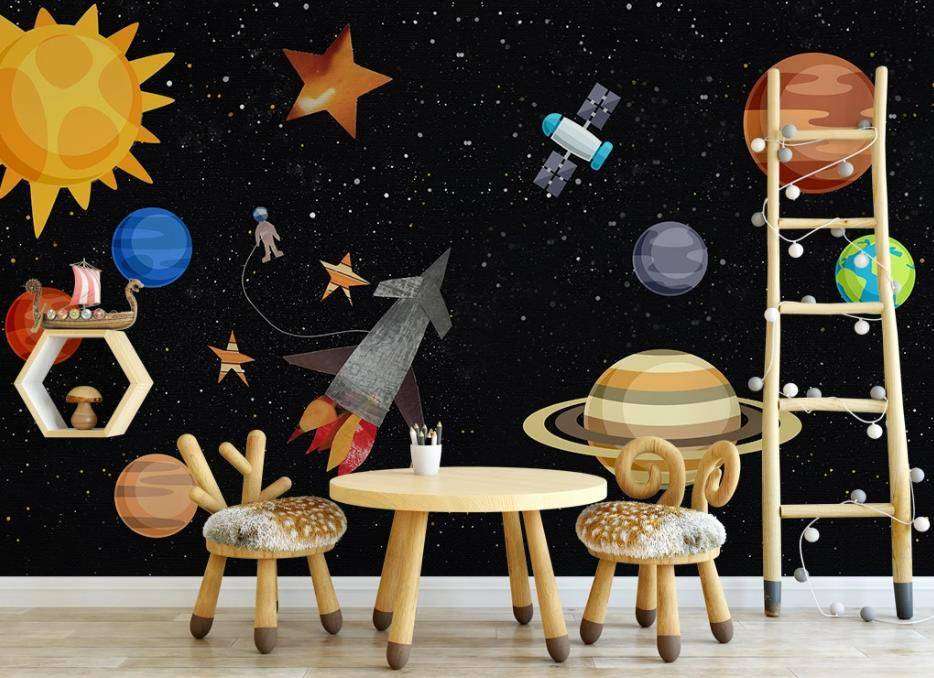 Фотообои в интерьере вселенная космос для детей  15-325 фото