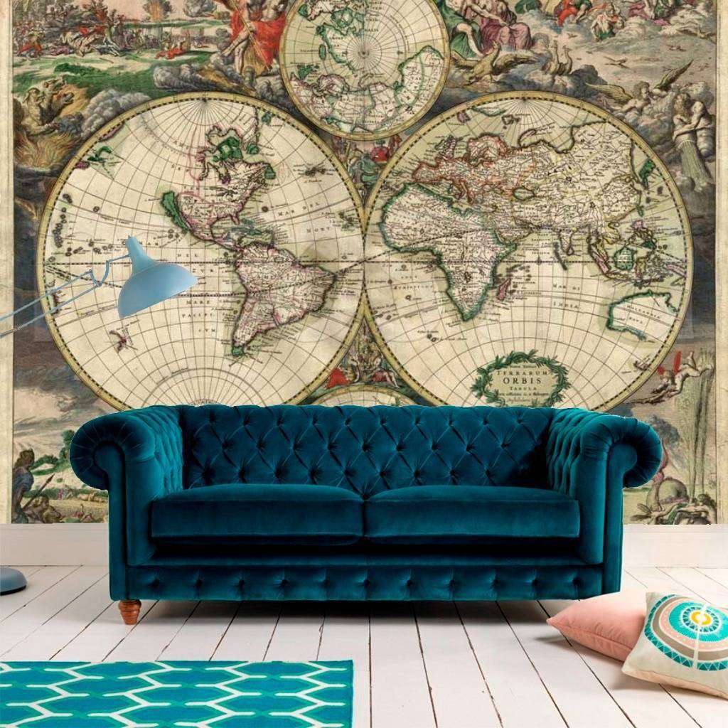 Фотообои в интерьере старая карта с древне греческими персонажами  9-425 фото