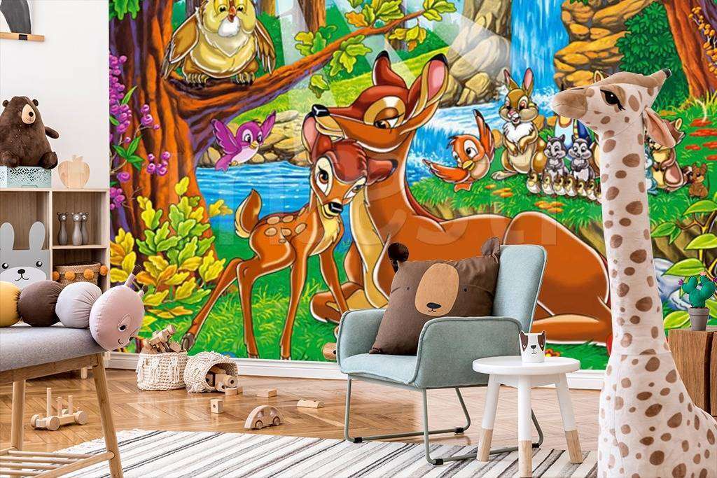 Фотообои в интерьере олененок бемби с мамой  12-258 фото