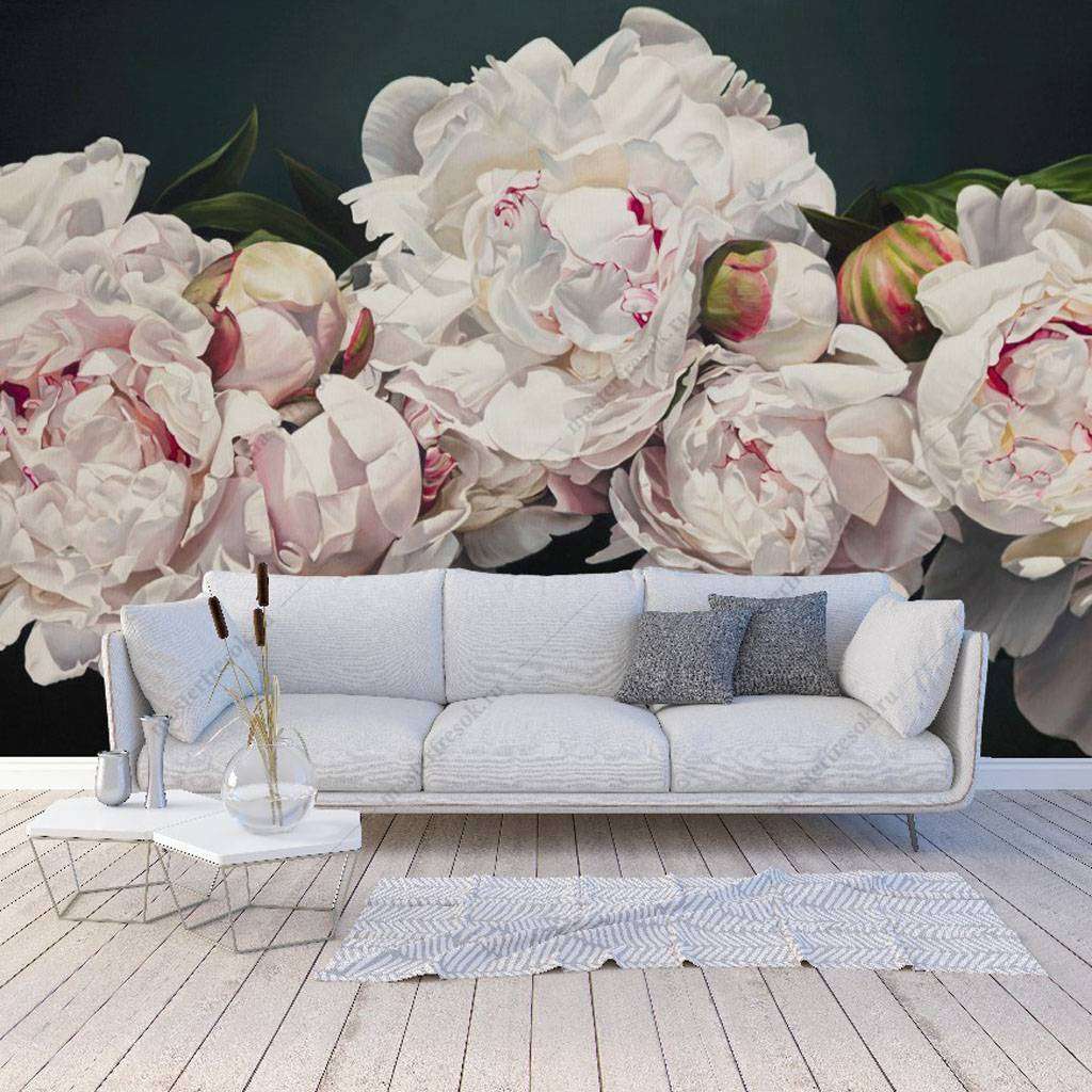 Фотообои Бесшовные обои на стену:  Белые пионы. Артикул: 16-105  
