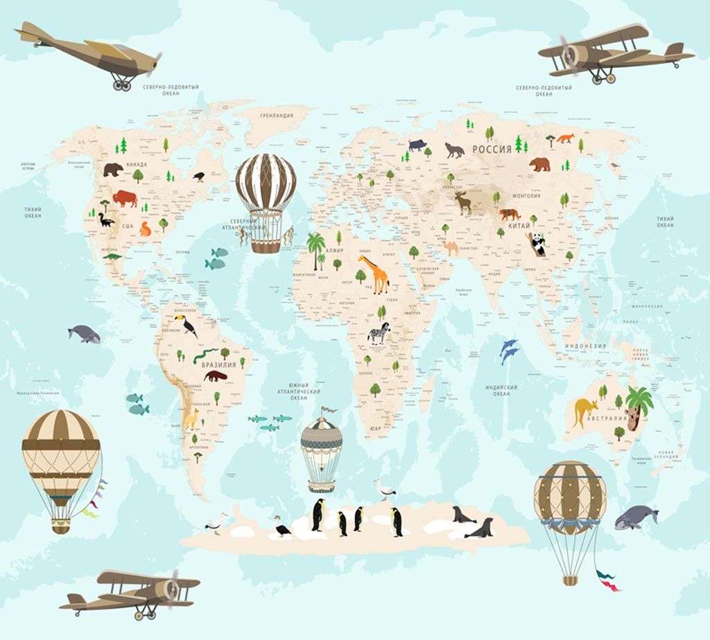 Фотообои в интерьере карта мира русская  12-975 фото