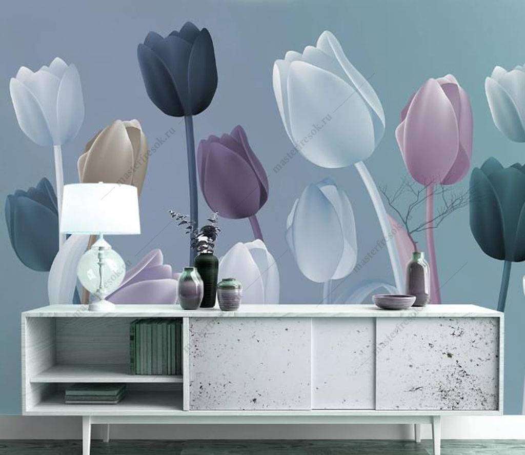Фотообои в интерьере тюльпаны  16-120 фото