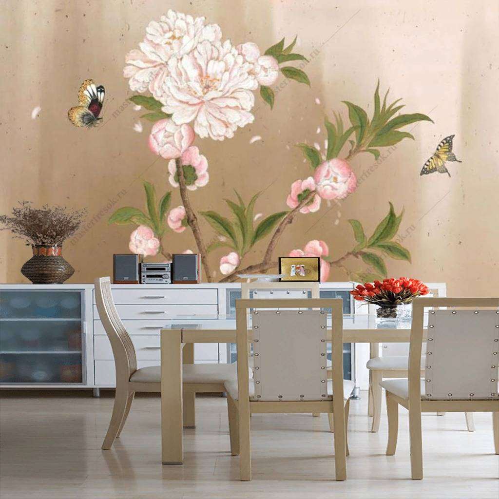 Фотообои в интерьере пион на ветке  15-931 фото