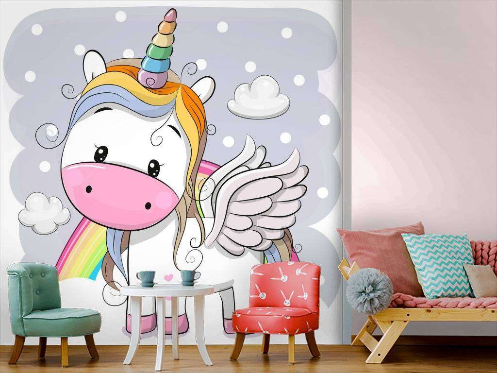 Фотообои в интерьере единорог в снегу  12-602 фото