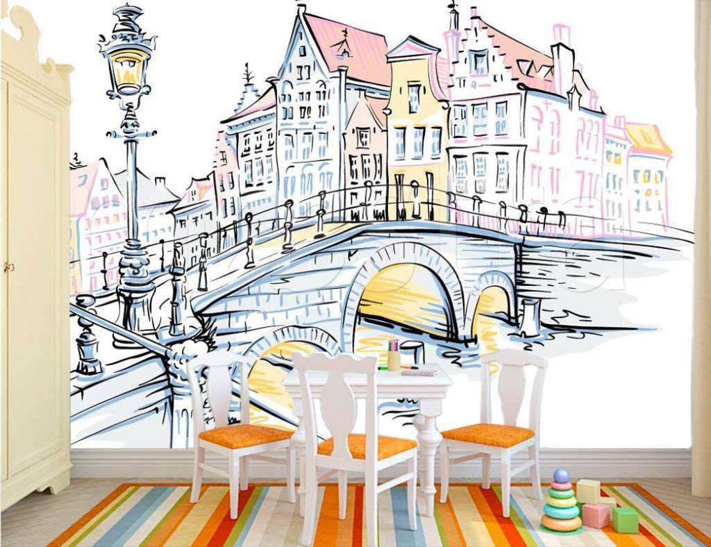 Фотообои в интерьере набережная графика  12-496 фото