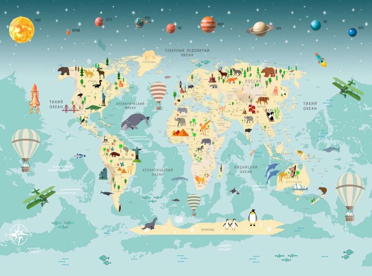 Фотообои в интерьере карта и планеты  12-1404 фото