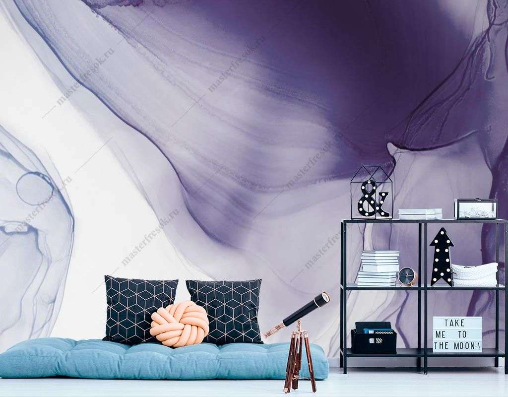 Фотообои в интерьере сиреневые разводы  9-1534 фото