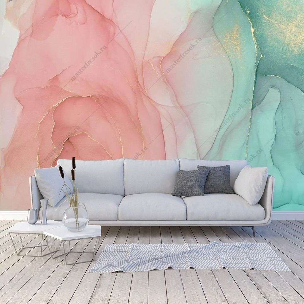 Фотообои в интерьере розово-зеленый флюид  9-1320 фото