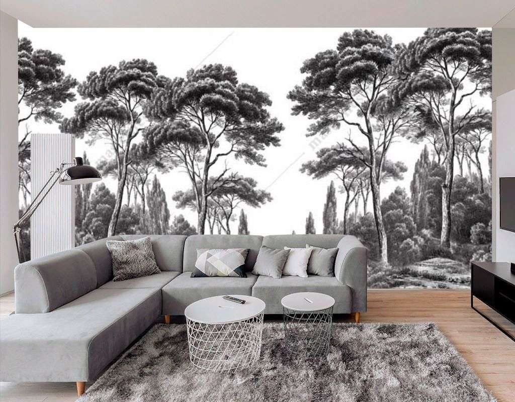 Фотообои в интерьере кипарис в технике гризайль  9-1673 фото