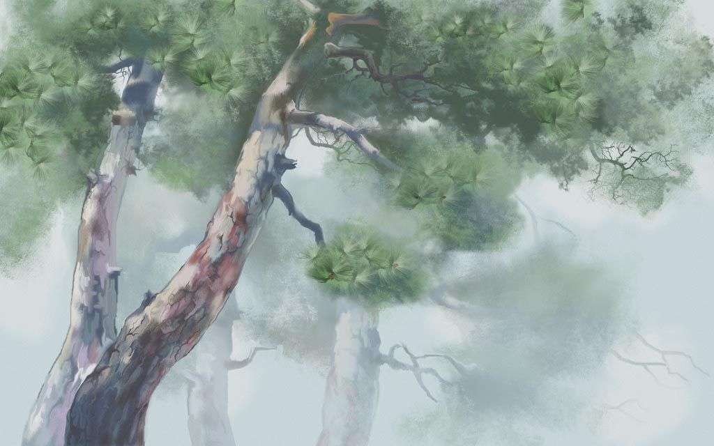 Фотообои в интерьере дерево акварель  13-232 фото