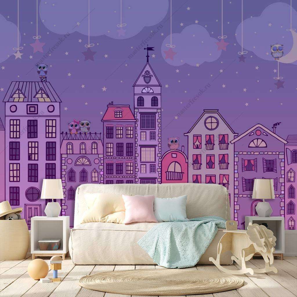 Фотообои в интерьере городок ночью  13-158 фото