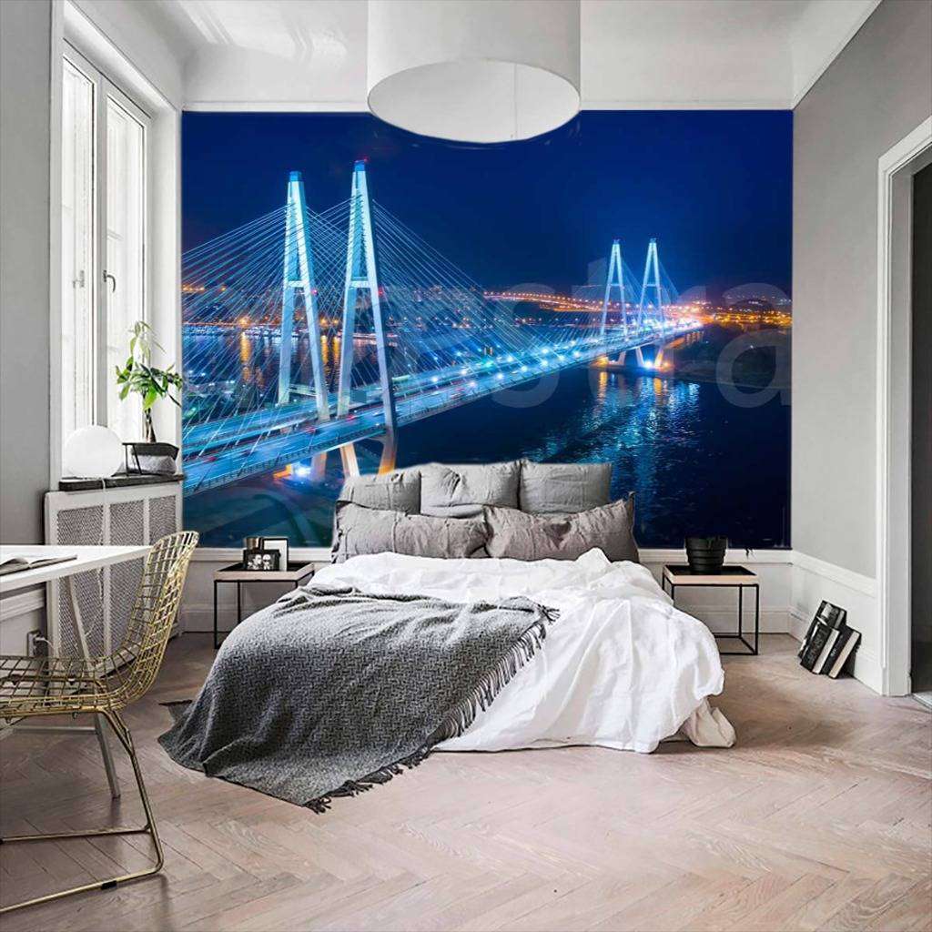 Фотообои в интерьере вантовый мост в санкт петербурге  9-694 фото