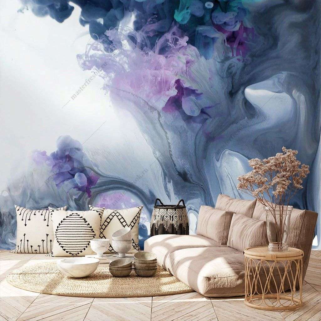 Фотообои в интерьере разноцветные чернила  9-1416 фото