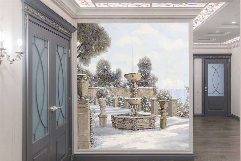 Фотообои в интерьере зимний фонтан  8-061 фото