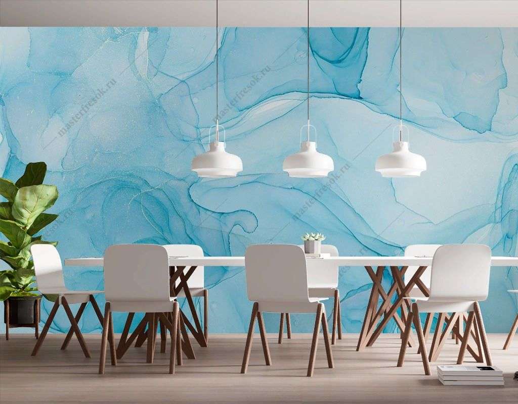 Фотообои в интерьере голубой мрамор с прожилками  9-1789 фото