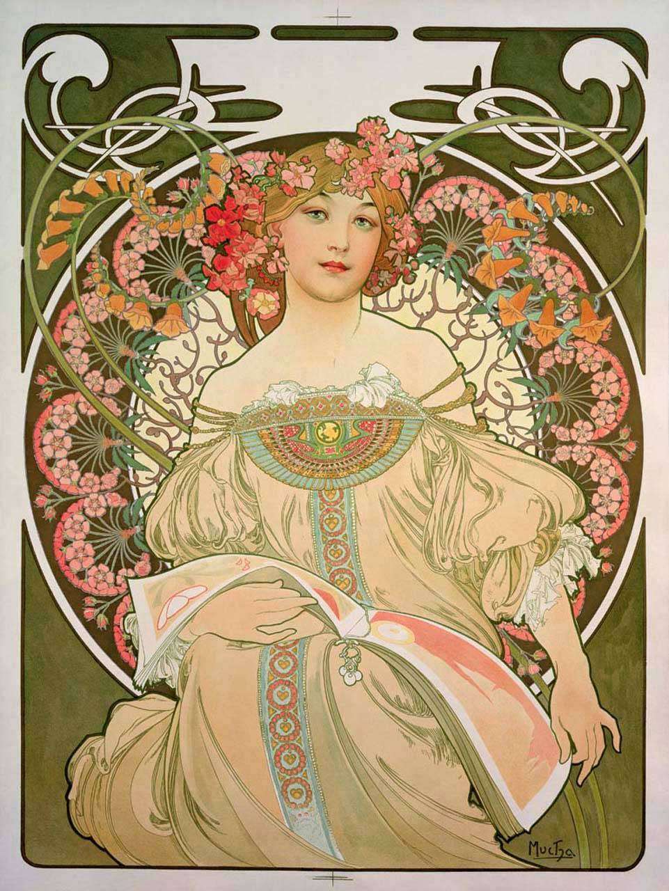 Фотообои в интерьере альфонс мариа муха – задумчивость  8-170 фото