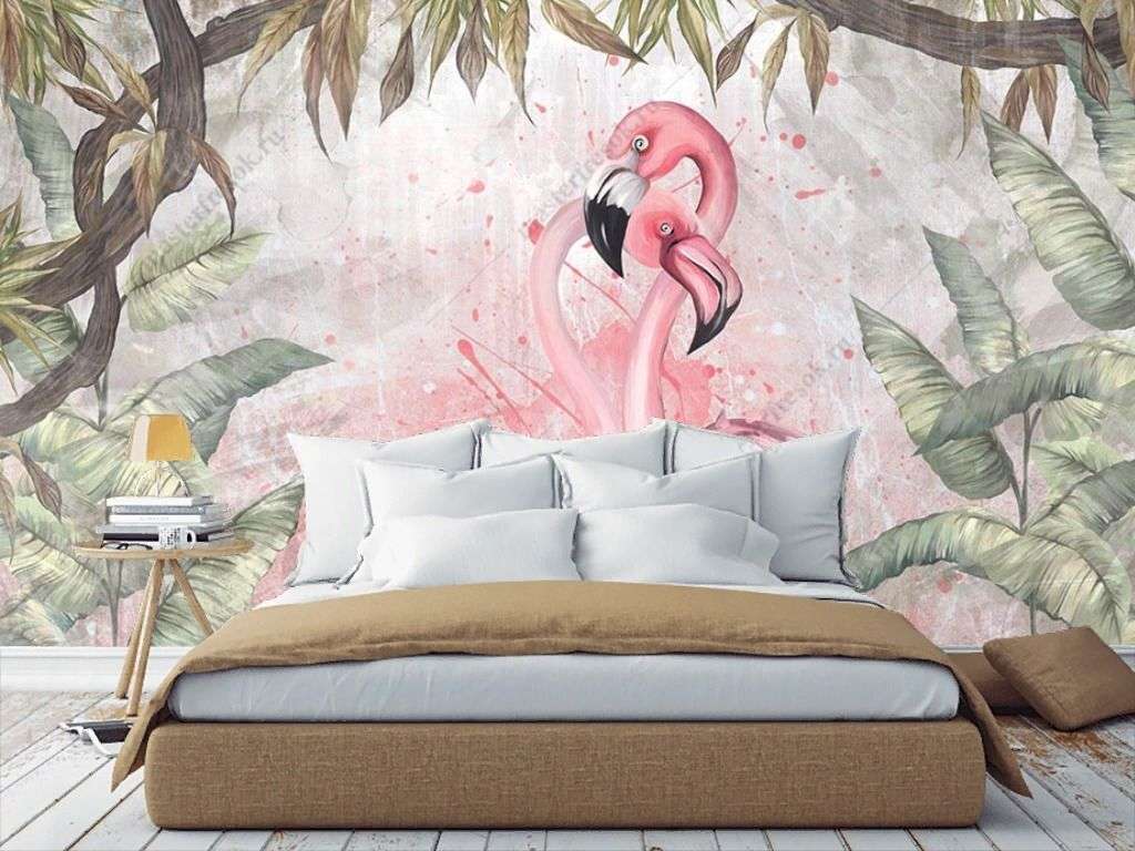 Фотообои в интерьере влюблённые фламинго  9-1692 фото